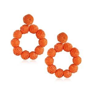 Orange Raffia Wrapped Ball Earrings